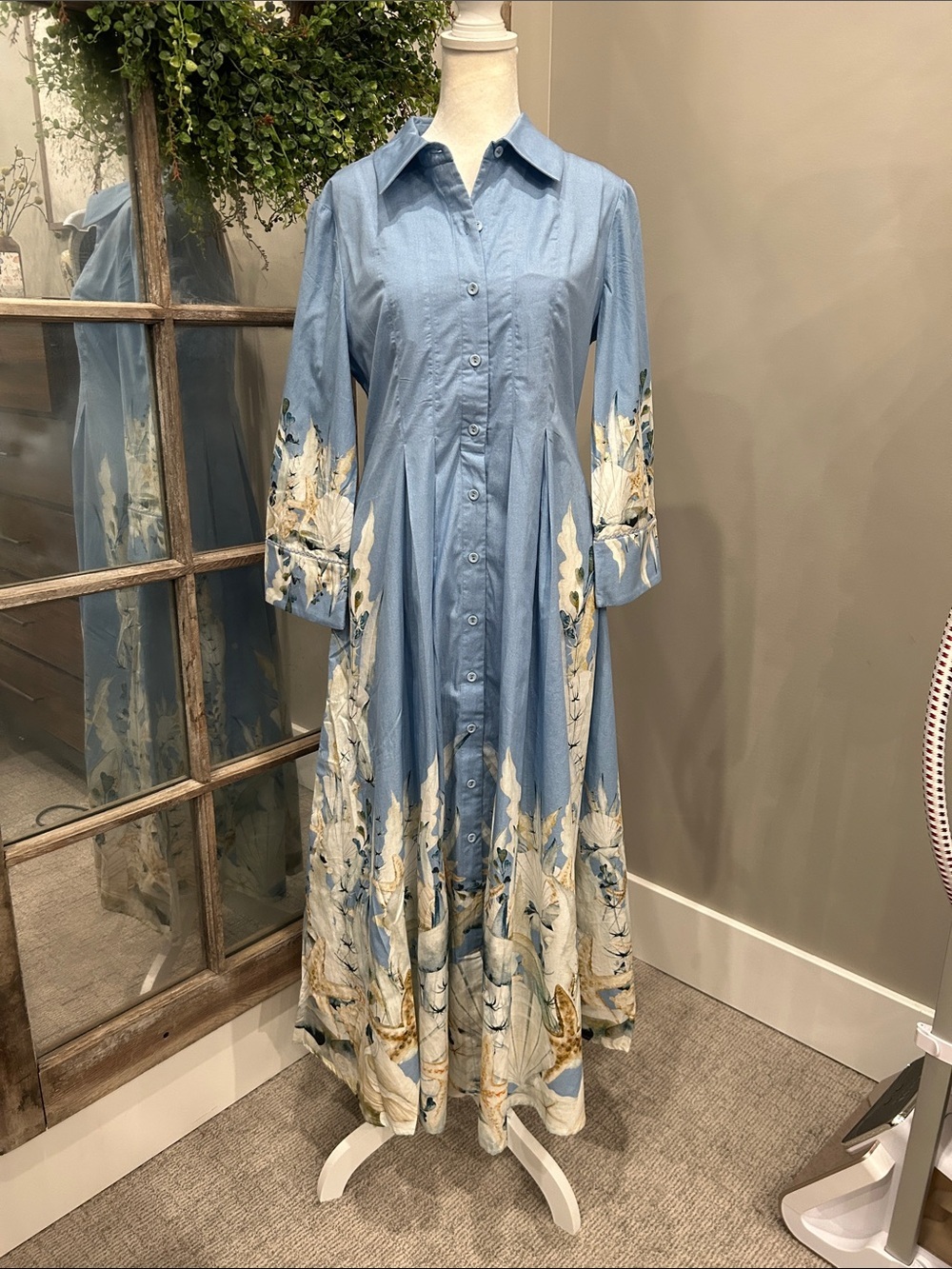 Conditions Apply Relacerta Blue Floral Button-Front Maxi Dress M